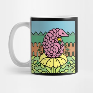 AI Generated Pixel art Pangolin on round flower Mug